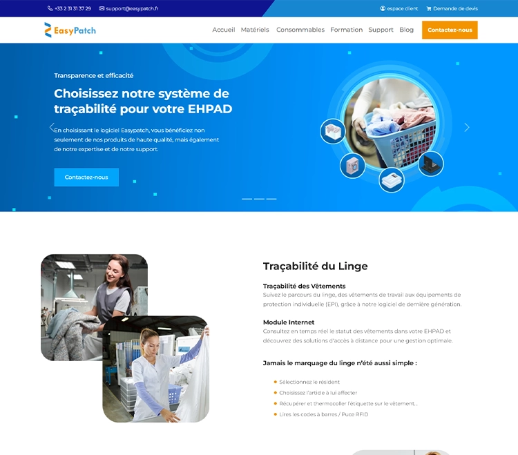 Un site web intégré avec un système de gestion de devis pour l’application EasyPatch.