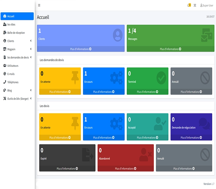 Application de gestion de devis – Interface admin personnalisée